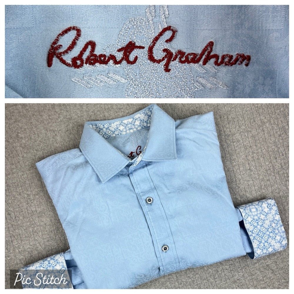 Robert Graham Button Down Shirt Mens M Blue Classic Fit Jacquard Paisley L/S